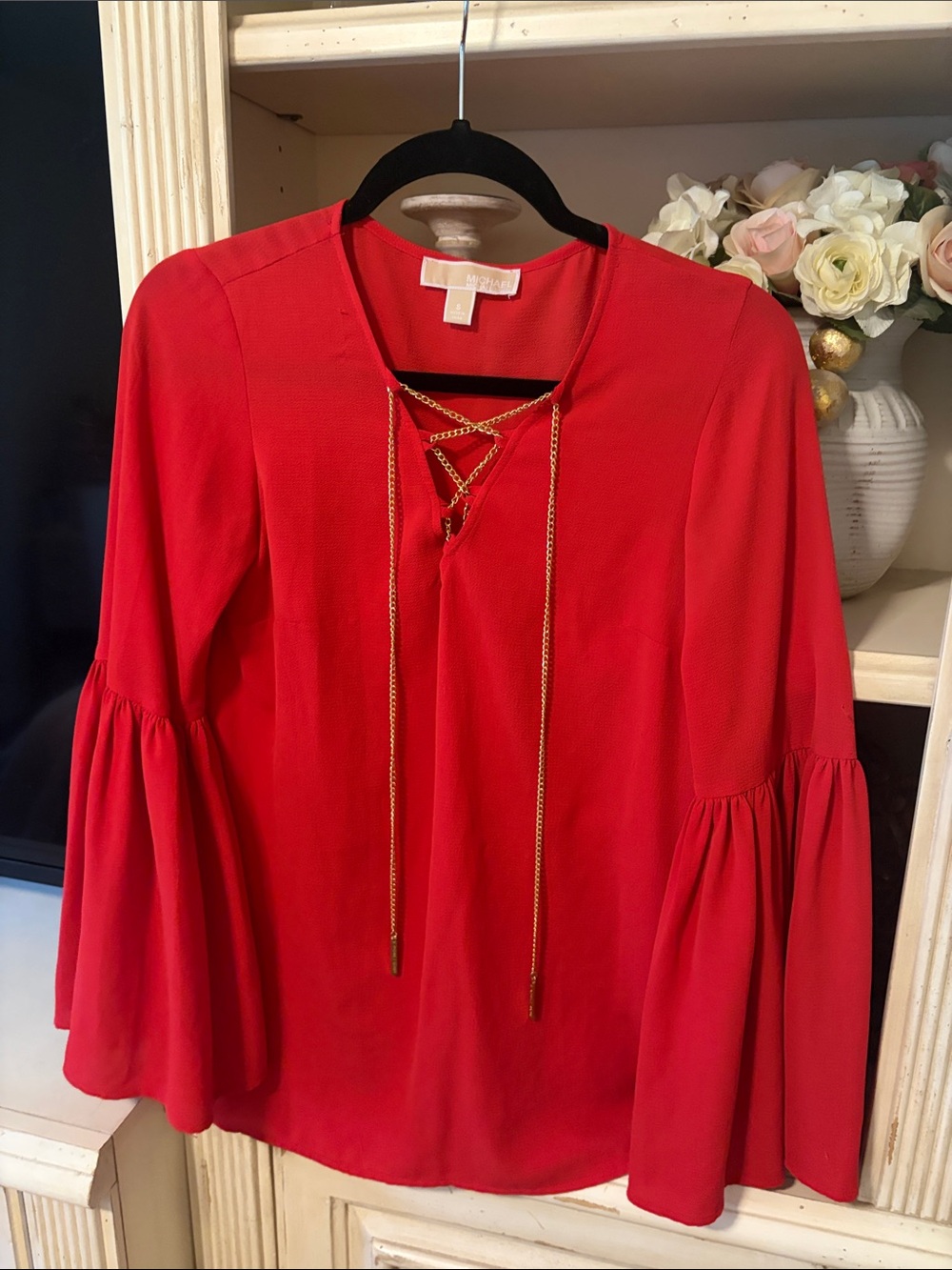 Michael Kors Bellsleeve gold chain long sleeve top
